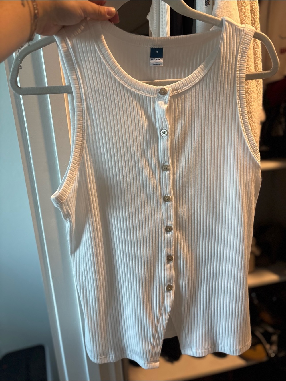 Old Navy White Ribbed Button-Down Tank